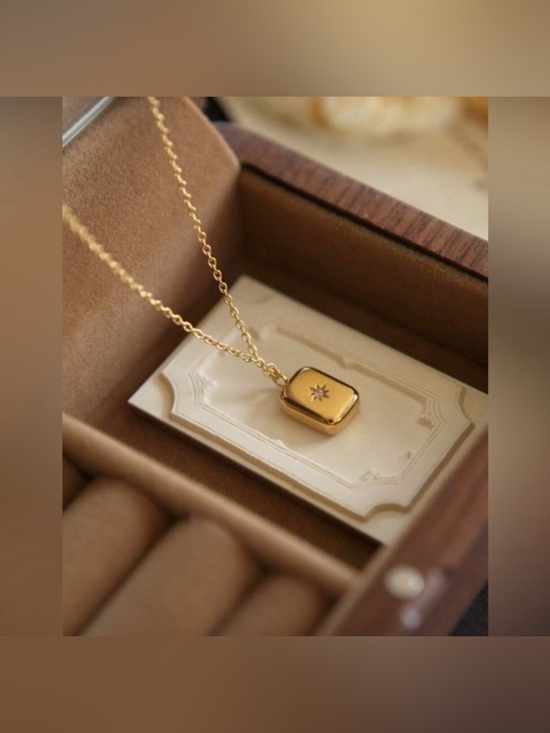 Jewelry - Gold Plated Stainless Steel Octagram Cubic Zirconia Chain Necklace